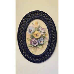 Vintage Homco Home Interiors Floral Wall Plaque w Oval Lattice Frame